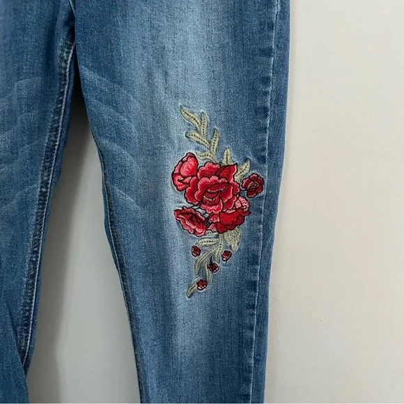 Floral Embroidered Skinny Jeans Y2K - Picture 3 of 7